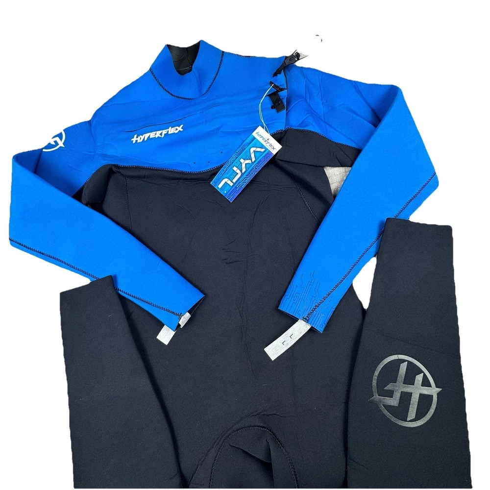 NWT Hyperflex VYRL Full Wetsuit Size L Chest Zip 3/2mm Blue Surfing Scuba